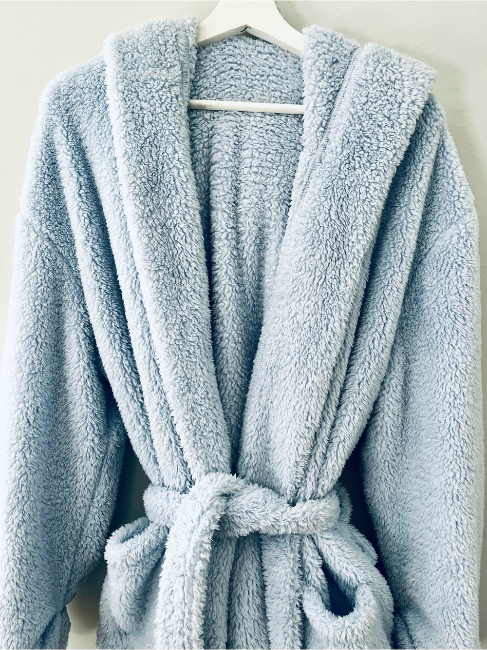 Plush Hooded Bathrobe - Light Blue